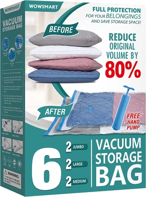 $16.23 • Buy 6 Space Saver Vacuum Sealed Storage Bags 2 Jumbo + 2 Large + 2 Medium Hand Pump