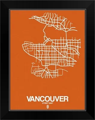 Vancouver Street Map Orange Black Framed Wall Art Print Map Home Decor • $54.99