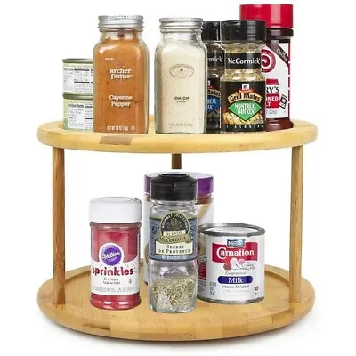 Premium Bamboo 2 Tier Lazy Susan Turntable 360-degree Turntable Spices Organizer • $14.39