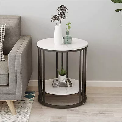 Upscale White Marble Circle Side Storage Table Vase Display Corner Coffee Table • $78.93