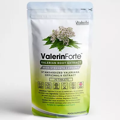 Valerian Root Tablets | ValerinForte™ - Valerian Root Extract 2000mg | Vitaherbs • £5.99