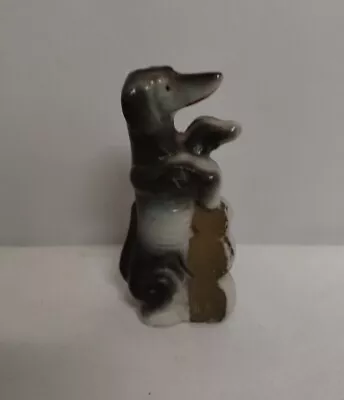 Dachshund Vintage Statue Dog Sitting Up With Coins With Grey & Gold From Japan  • $5.99