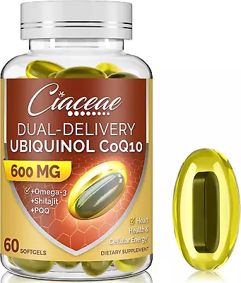 Ubiquinol CoQ10 600 MG Softgels With Omega-3 & Shilajit & PQQ - Fast US Shipping • $24.99