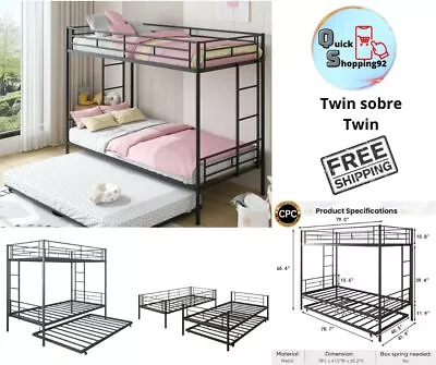 Litera De Metal Twin Con Cama Inferior 3 Camas Individuales Cama Litera Twin • $289.99