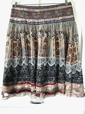 WD.NY Skirt Sz 8 100% Silk Deco Embroidered + Satin Ribbon Trim Lined Side Zip • $16.99