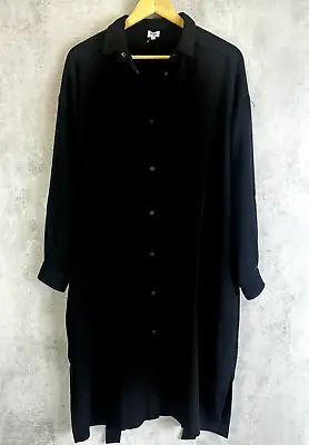 Kin John Lewis Shirt Dress Size Small Black Oversized Tunic Button Up Lagenlook • £30