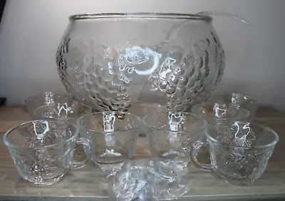 Vintage Indiana Glass Crystal Happenings 18 Pc Punch Bowl Set With Original Box • $35