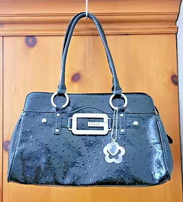 Vintage Y2K Guess Large Black Patent Leather Bag With Charm • $24.95