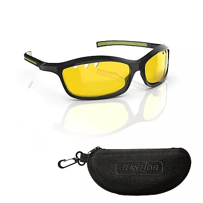 RayZor Black Sports Wrap Sunglasses Uv400 Light Enhancing Yellow Lens RRP£49 (40 • £12.50