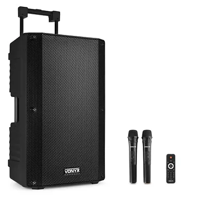Vonyx VSA700 15  Portable PA Speaker With 2x Microphones Bluetooth Audio 1000W • £349