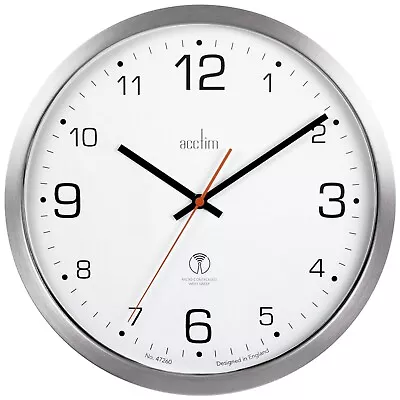 Acctim Atomik Wall Clock Non-Tick Sweep Radio Controlled Brushed Metal Case 30cm • £33.47