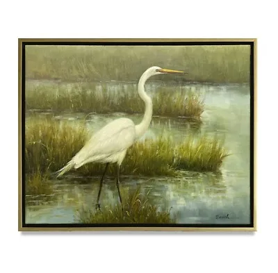 Hungryartist -Original Oil Painting Of A Crane On Canvas 20x24 Framed • $225