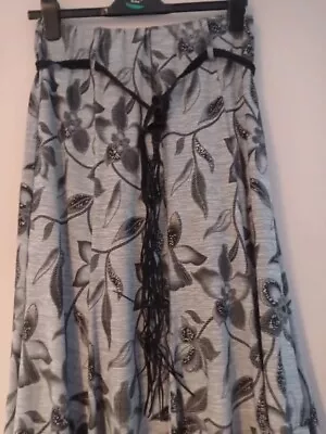 Women's Saloos Grey And Black Floral Skirt With Belt Size 10 • £0.99