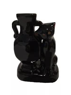 Vintage Solid Black Cat Kitty With Ceramic Vase Bottle 5.5  • $12.98