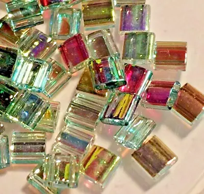 50 X MIYUKI 2 Hole Glass Tila Beads - Crystal Green Rainbow Colour - Size 5mm. • £4.99