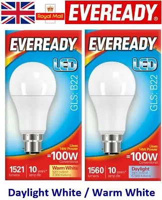 13.8w = 100w LED GLS Bayonet Light Bulb Warm White / Daylight 100 Watt Eveready • £8.95