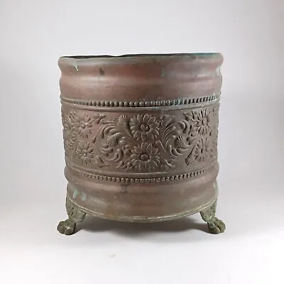 Vintage 6  Copper Pot Planter Repousse Claw Foot Plant Pot • $55