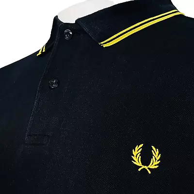 Fred Perry M1200 Polo - Black/ Yellow - XL/2XL - Mod Scooter Casuals Workwear • £0.99