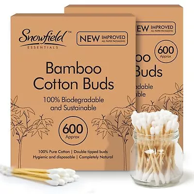 1200 Bamboo Cotton Buds Wooden ECO Friendly Makeup Ear Swabs Biodegradable Vegan • £7.99