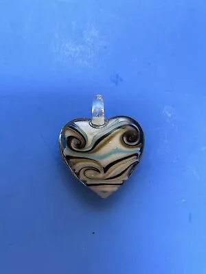 Nice Art Glass Spiral Heart Pendant - Blue White Black- Clean Condition • $11