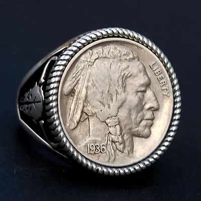 £126.64 • Buy US 1936 Indian Head Buffalo Nickel 925 Sterling Silver Ring NEW - Buffalo Skull