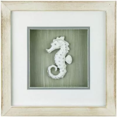 Framed Wooden Shabby Seahorse Nautical Picture Decor 23 X 23 X 3.5 Cm • £12.95