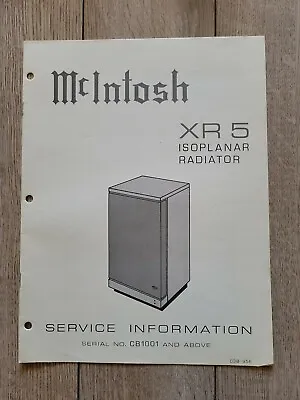 McIntosh XR5 XR 5 Isoplanar Radiator Service Information • $10