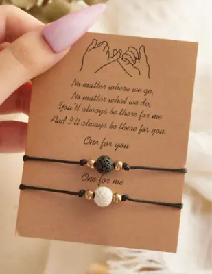 Cute String Adjustable Friendship Braclets Gift Birthday Lava Stone Couples • £3.97