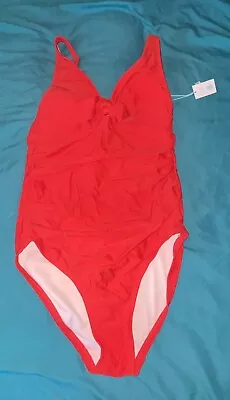 NWT Kona Sol Solid Red Shirred Bow High Coverage One Piece Swimsuit S 4/6 (C15) • $9.99