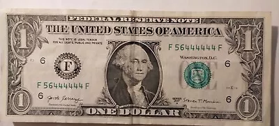 $1 ONE DOLLAR BILL - Solid 6 In A Row / Of A Kind - Repeater - Trinary Fancy # • $25