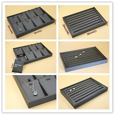 Black Ring Pendant Jewellery Display Trays Cases Organizer Showcase 30x20x3cm PU • $24.99