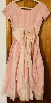 Vtg Vintage 1950s 50s Pink Pink Prom Ball Formal Tulle Party Dress Roses Big Bow • $65