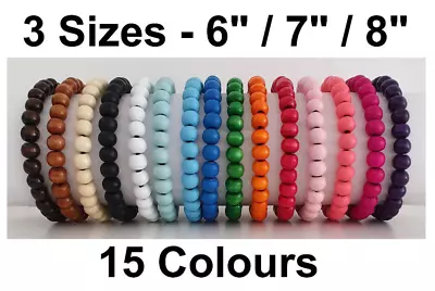 Mens / Womens Wooden Wood Bead Elastic Stacker Bracelet - 15 Colours - 3 Sizes • £2.20