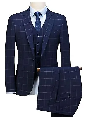 Men's 3 Piece Suit - Stylish Men's Blue Plaid Suit - Made To Measure - Weddings • £199.99