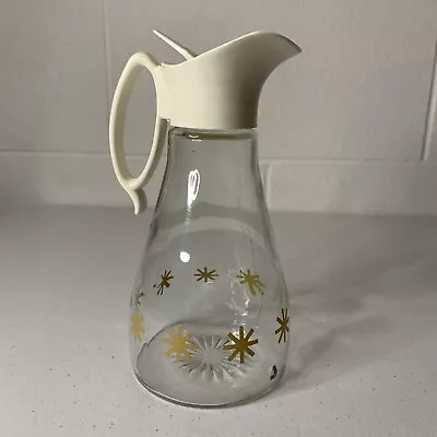 Vintage Log Cabin Gold Star Glass Maple Syrup Serving Jar Bottle Dispenser 20oz. • $4