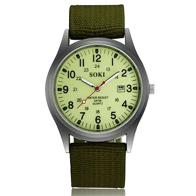 Men's Army Military Luminous 24 Hours Dial Nylon Strap Date Quartz Wrist Watch • $10.99