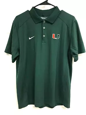 MIAMI HURRICANES Men Green Short Sleeve DriFit Polo Shirt M Nike Tour Perfomance • $9.99