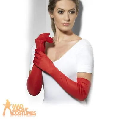 £3.99 • Buy Long Red Gloves Satin Devil Halloween Burlesque Ladies Fancy Dress Accessory