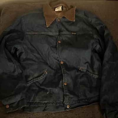 VTG Wrangler Jacket Small 38 Corduroy Collar Sherpa Lined Denim Jean USA 70s • $25