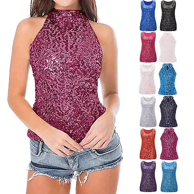 Women's Summer Casual Round Neck Glitter  Sequin Tank Top Sleeveless Losoe Vest • $20.11