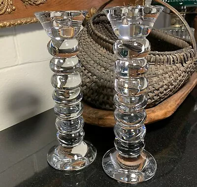 $229.95 • Buy Val Saint Lambert Stacked Ring 10 3/4  Crystal Candlesticks Belgium - Excellent