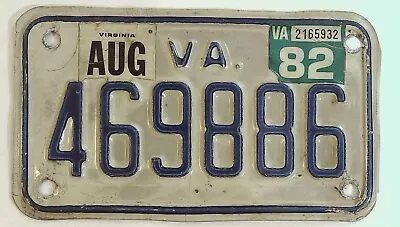 Virginia VA Motorcycle License Plate Tag Vintage 1982 # 469886 Z • $14.95