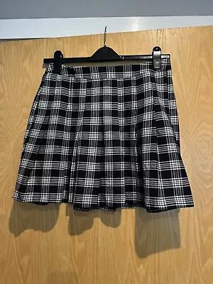 Ladies New Look Black White Checked Pattern Pleated Ra Ra Style Skirt Size 12 • £8