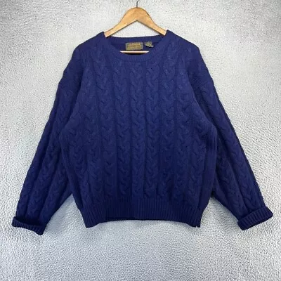 Vintage Eddie Bauer Sweater Men's Large Blue Chunky Cable Knit Shetland Wool 90s • $48.83