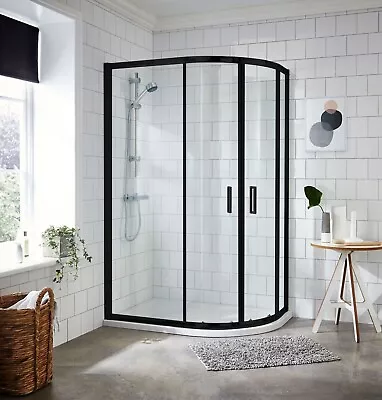 Bathroom Offset Quadrant Shower Enclosure 1000x800mm Tray & Waste Matt Black • £329.95