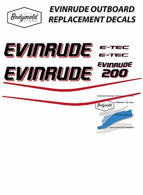 EVINRUDE  E-TEC 200hp Outboard Replacement Decals For White Cowl • $62.99