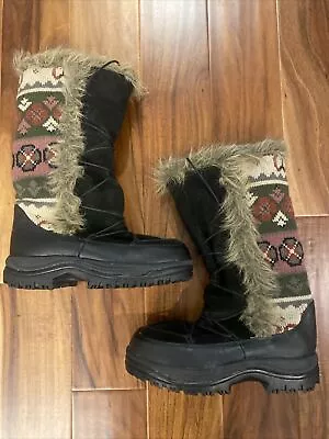 MUK LUKS Snowboots Fashion Boots Black Sweater  Women’s Size 9 Thinsulate Suede • $25