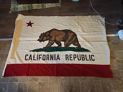 Vintage California Republic Bear Cotton Flag 4' X 6' USA Made Rare 1950's Ajax • $950