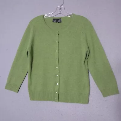 Vintage Y2K 90s Mossimo Cardigan Sweater Women Large Cashmere Green 3/4 Sleeve • $34.99