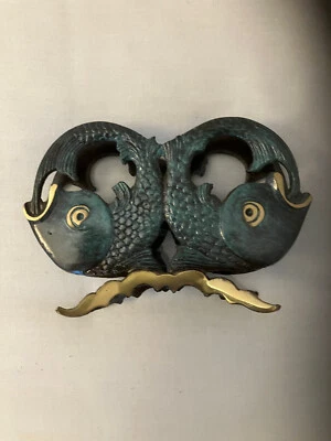 $24 • Buy Vintage Hakuli Brass Metal Fish Napkin Note Letter Holder Made In Israel , 5.5  